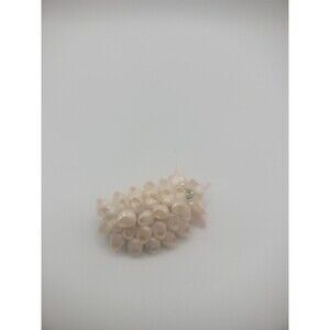 Vintage Shell Beach Brooch Pin Pink Handmade Green Crystal Jewelry Costume